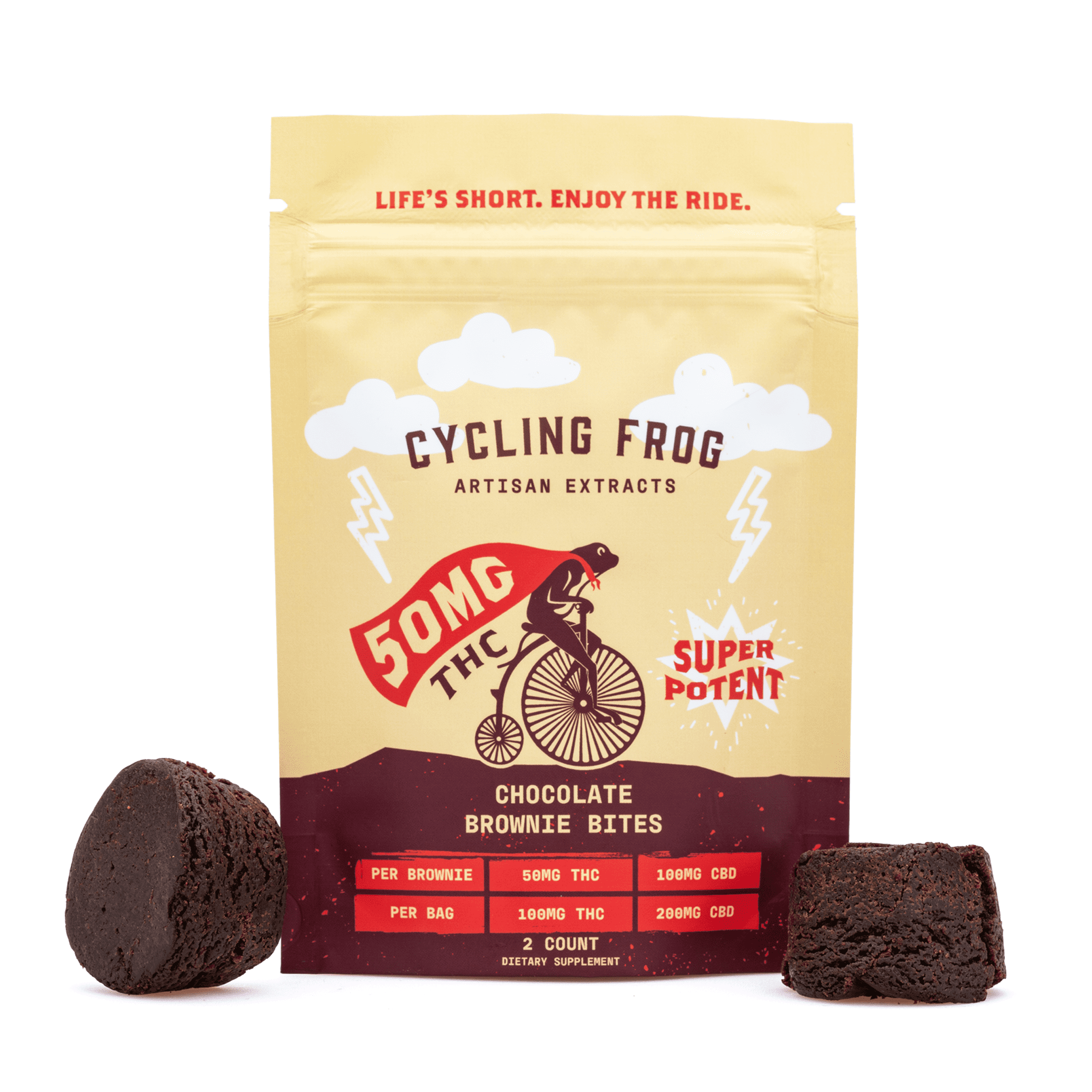 Cycling Frog THC + CBD Chocolate Brownie Bites - 2 ct (100 mg Delta 9 THC + 200 mg CBD Total)