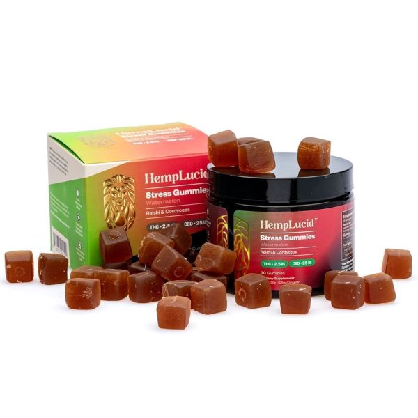 Hemplucid Stress Mushroom Gummies - Watermelon (750 mg Total CBD + 75 mg Total Delta 9 THC)