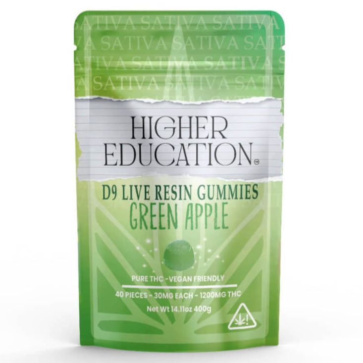 Higher Education D9 Live Resin Gummies | 1200MG Green Apple – Sativa