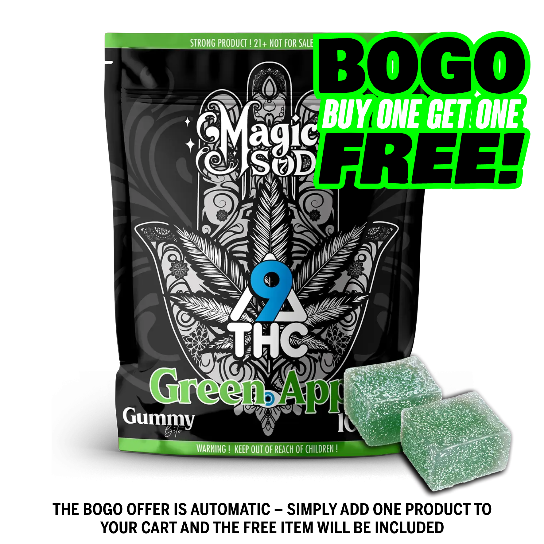 MAGICSOD D9 THC Green Apple Gummies (5pcs)