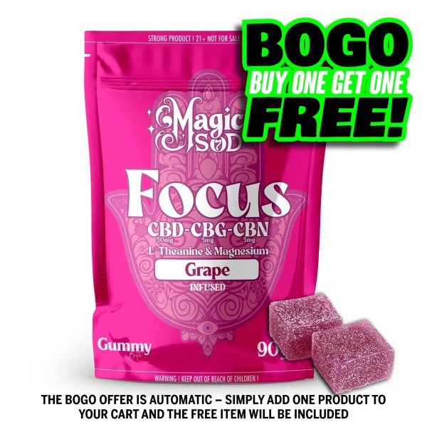MAGICSOD Focus Grape Gummies infused with (CBD + CBG + CBN @ 300mg) + L-Theanine & Magnesium
