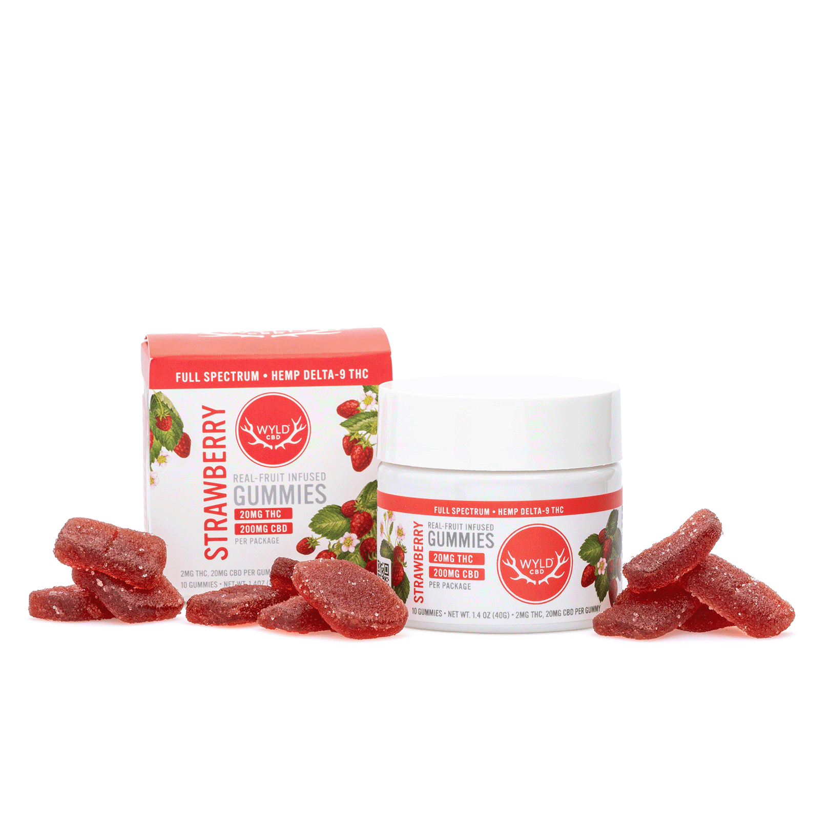 Wyld Delta 9 / CBD Low Dose Calm Gummies - Strawberry - 10 Count (20 mg Delta 9 THC + 200 mg CBD Total)