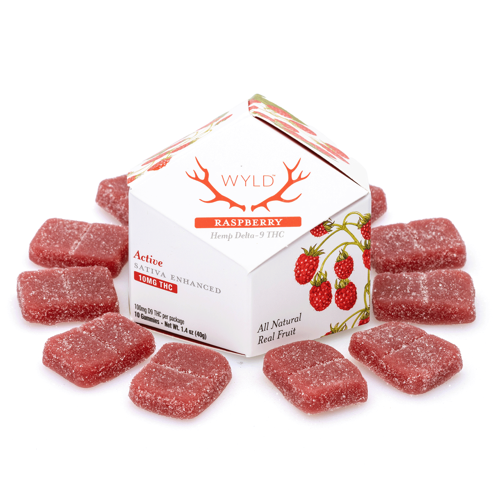 Wyld Delta 9 THC Active Sativa Gummies - Raspberry - 10 Count (100 mg Delta 9 THC Total)