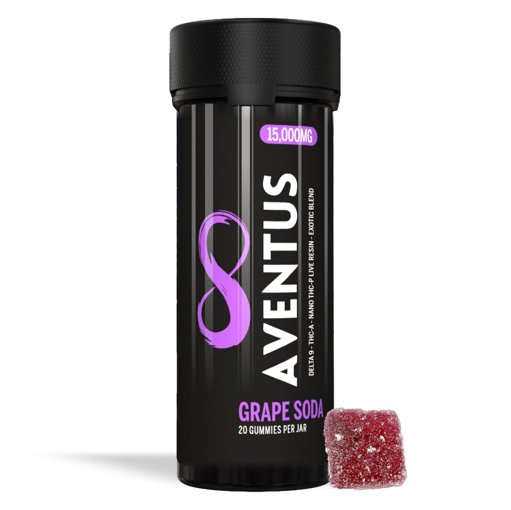15,000mg AVENTUS8 GUMMIES GRAPE SODA DELTA 9 + THC-A + NANO THC-P LIVE RESIN EXOTIC BLEND AVENTUS8 GUMMIES
