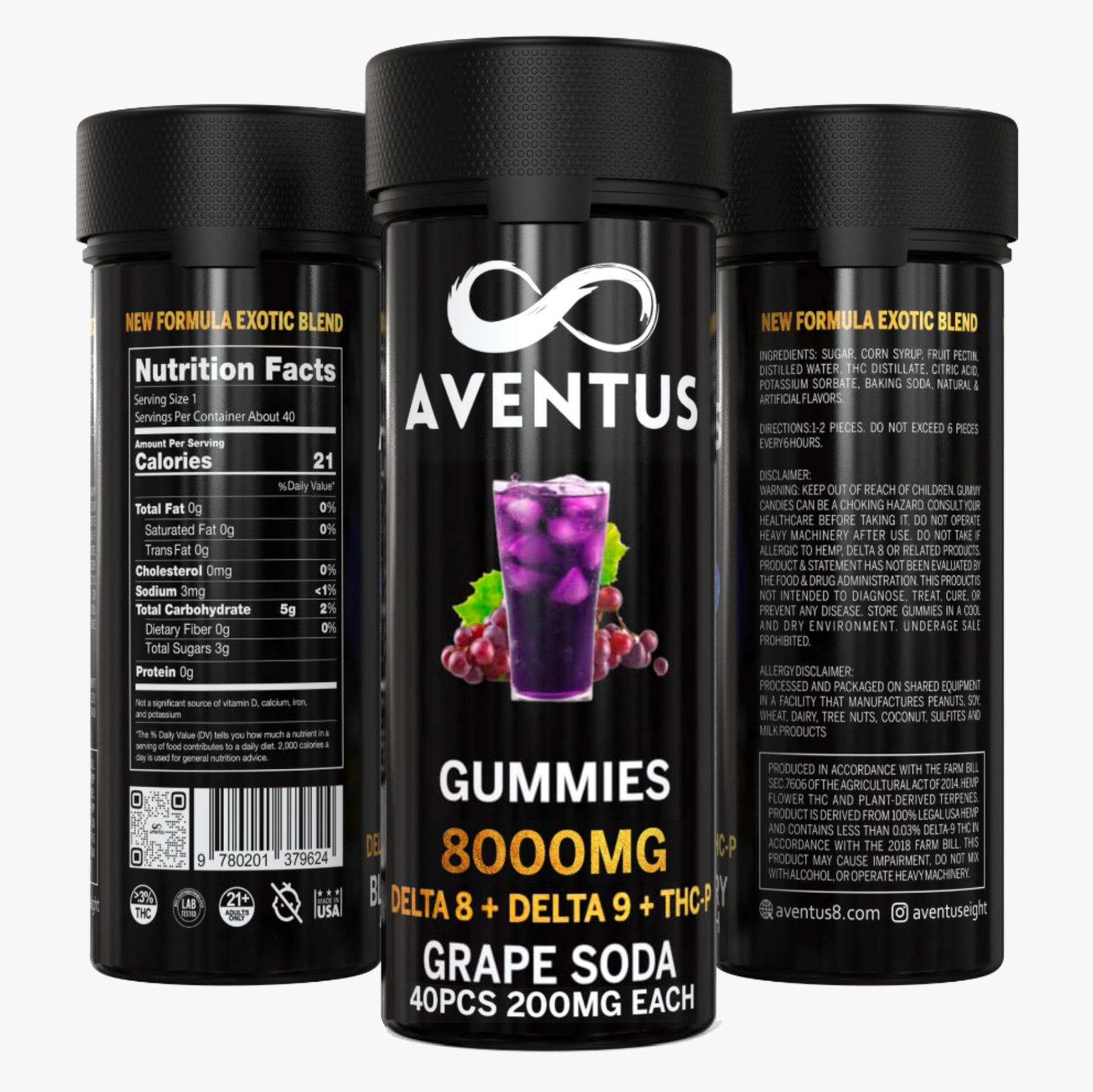 8000mg AVENTUS8 GUMMIES GRAPE SODA DELTA 8 + DELTA 9 + THC-P STRONG EXOTIC BLEND 8000mg AVENTUS8
