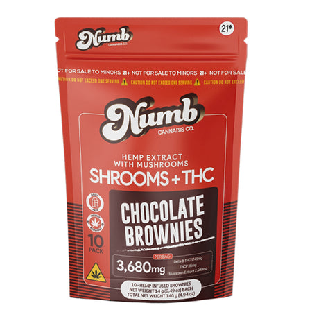 Numb Shroom + THC Blend Chocolate Brownies - 3680mg Chocolate Brownies